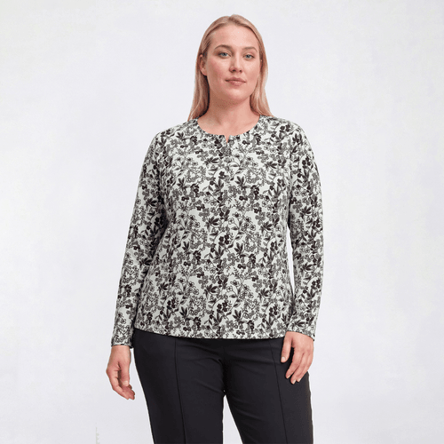 Plus Size Hasting & Smith Long Sleeve Viney Floral Henley Tee