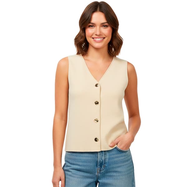 Womens Halston Solid V Neck Button Up Sweater Vest