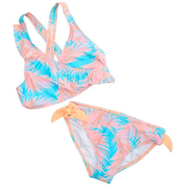 Girls &#40;7-16&#41; Jantzen 2pc. Tropical Leaf Ruffle Bikini Swim Set - image 