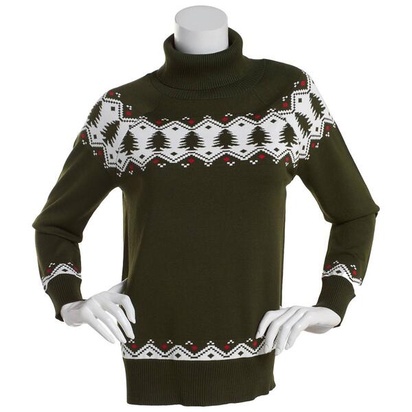 Petite Retrology Christmas Tree Fair Isle Turtleneck Sweater - image 