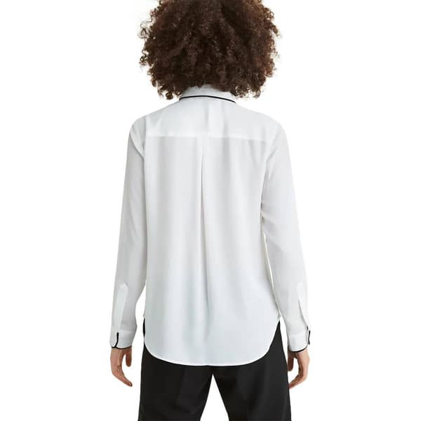 Womens DKNY Solid Long Sleeve Button Front Tipped Blouse