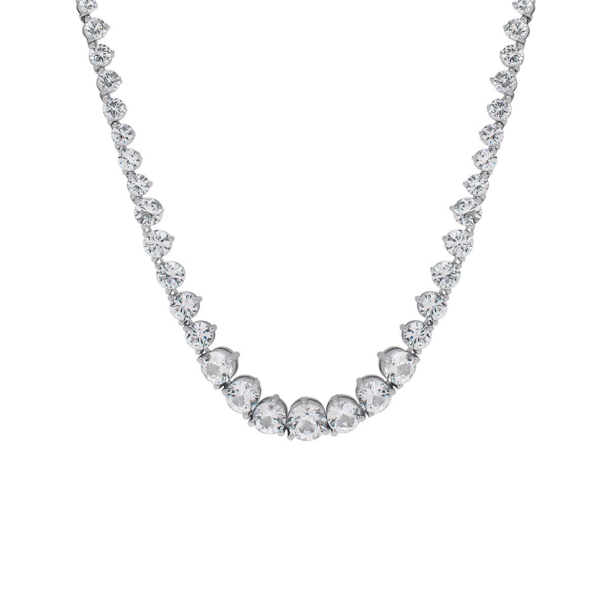 Gianni Argento Lab Grown White Sapphire Graduated Round Necklace