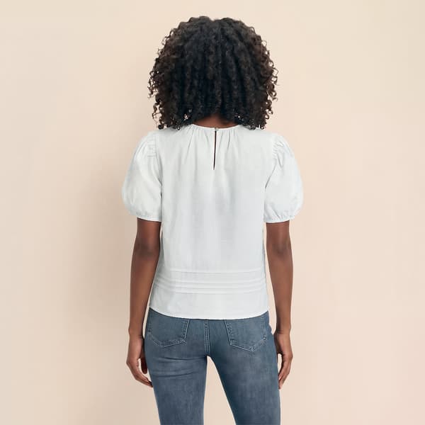 Womens MNK Puff Sleeve Solid Blouse