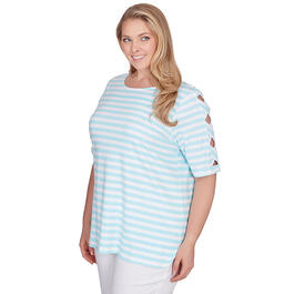 Womens Ruby Rd. Must Haves Elbow Sleeve Knit Stripe Tee