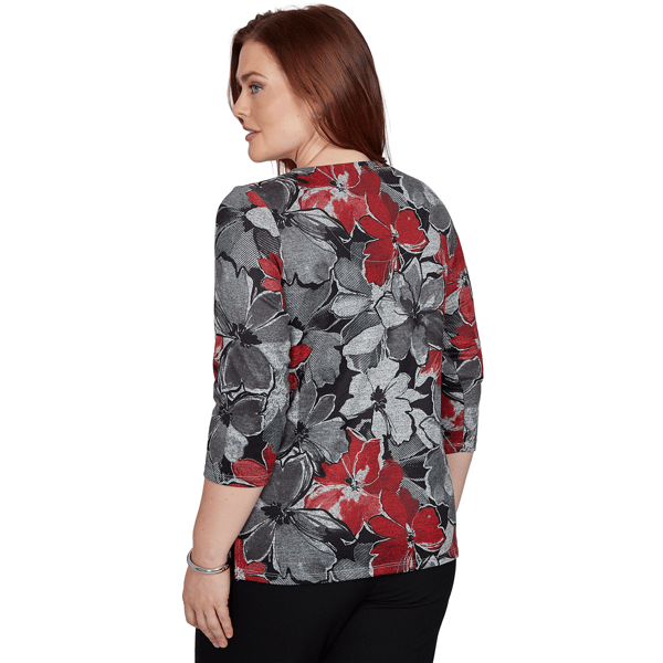 Womens Alfred Dunner Classics 3/4 Sleeve Keyhole Floral Blouse