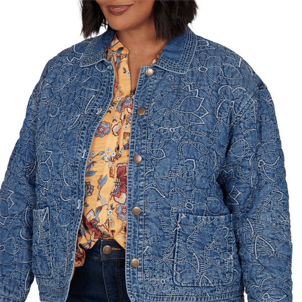 Plus Size Ruby Rd. Game of Luxe Quilted Floral Denim Jacket