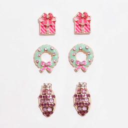 3pr. Christmas Light/Present/Wreath Stud Earring Set
