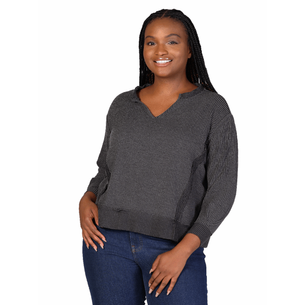 Plus Size 24/7 Comfort Apparel Ribbed Knit V-Neck Sweatshirt