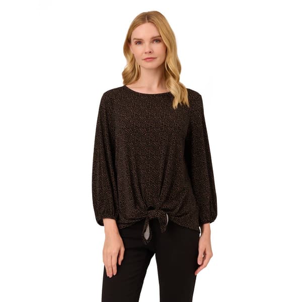 Womens Adrianna Papell 3/4 Sleeve Tiny Cheetah Tie Front Blouse - image 