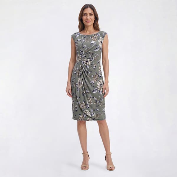 Petite Connected Apparel Floral Side Drape Sheath Dress - image 