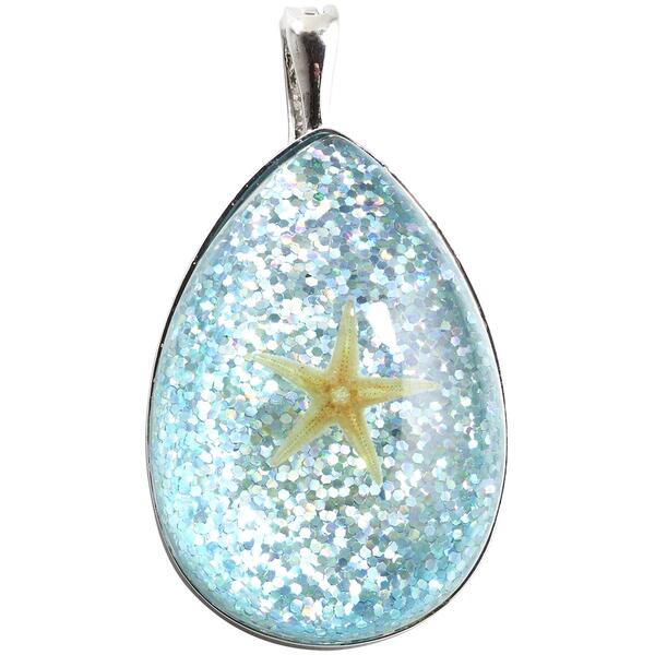 Wearable Art Silver-Tone Starfish Glitter Oval Enhancer Pendant - image 