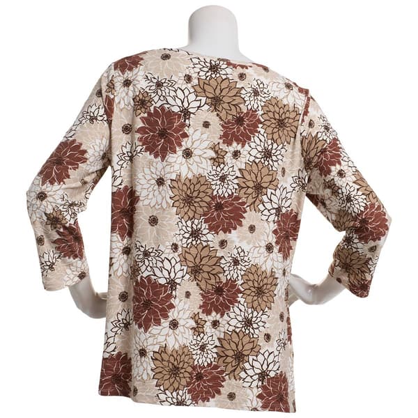 Plus Size Emily Daniels 3/4 Sleeve Neutral Outline Dahlias Tee
