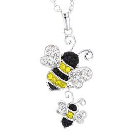 Crystal Critter Silver-Tone Mom & Baby Bee CZ Pendant