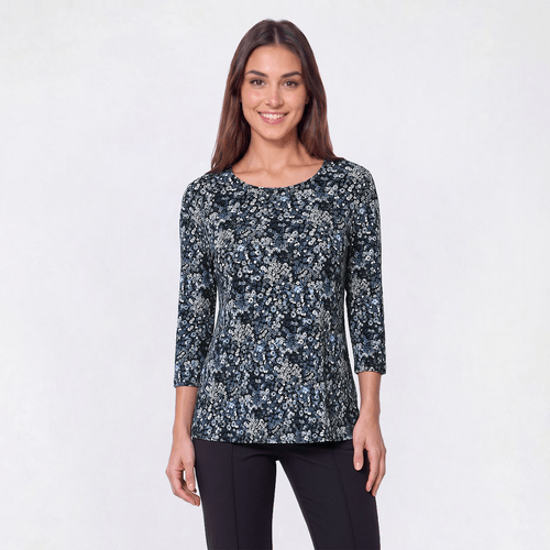 Petite Preswick & Moore(R) 3/4 Sleeve Ditsy Floral Tee - image 