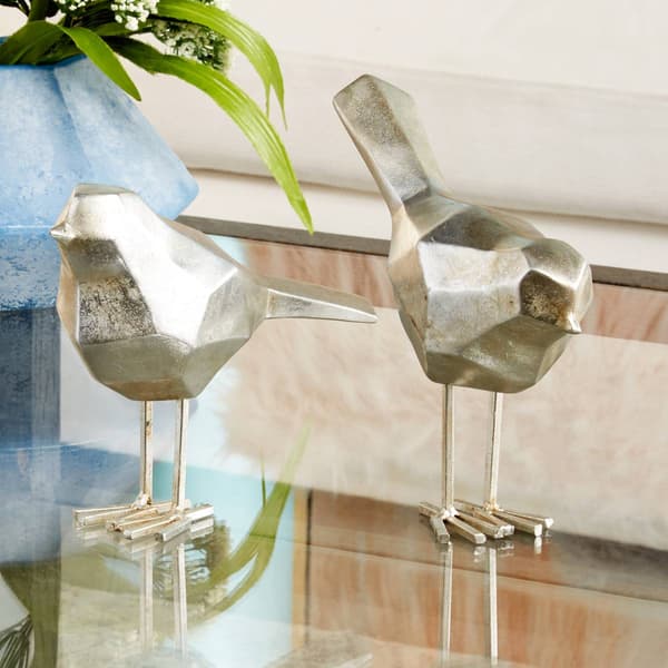 Set of 2 9th & Pike® Large Silver Bird Figurines Table Décor