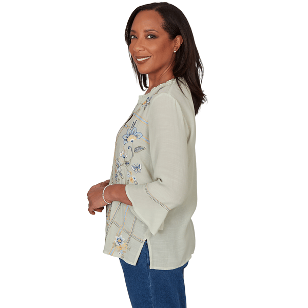 Petite Alfred Dunner Indigo Girls Floral Embroidery Blouse