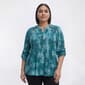 Plus Size Notations 3/4 Sleeve Chain Pleat Henley Jacquard Blouse - image 1