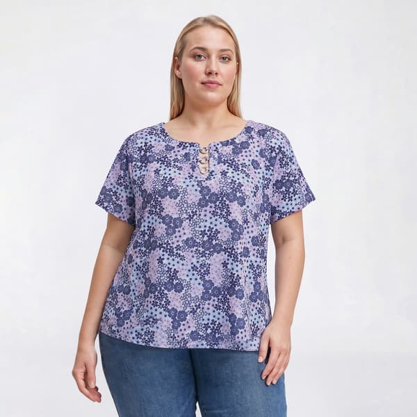 Plus Size Preswick & Moore(R) Short Sleeve Ditsy Floral Ring Blous