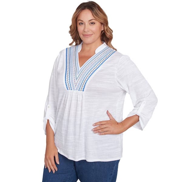 Plus Size Ruby Rd. Bella Vista Knit Embroidered Slub Blouse