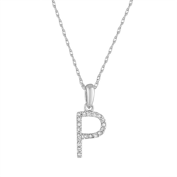 Diamond Classics&#40;tm&#41; 14kt. White Gold Initial P Letter Necklace - image 