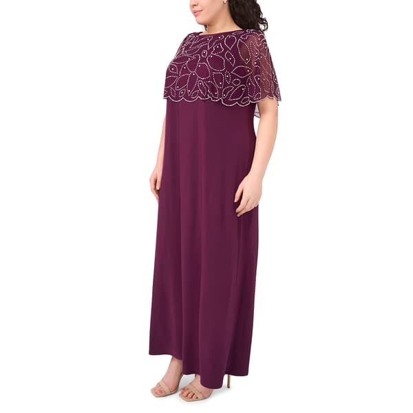 Plus Size MSK Asymmetric Beaded Capelet Evening Gown