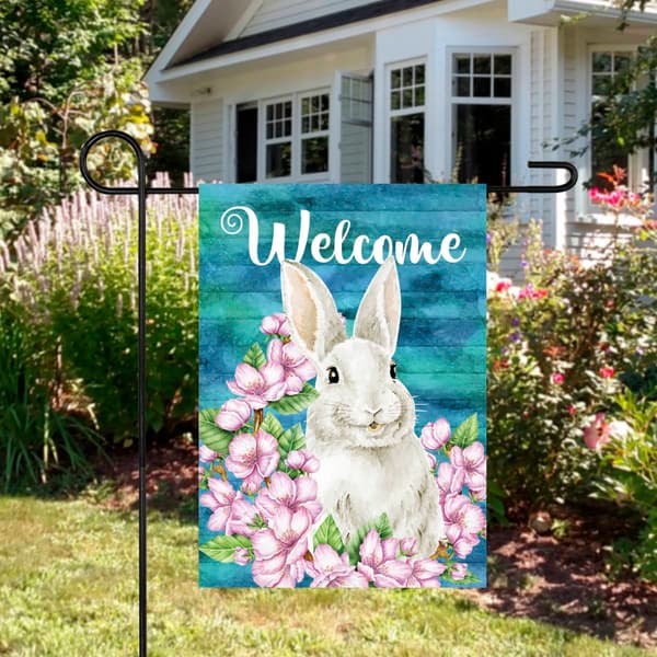 Northlight Seasonal Welcome Bunny Floral Spring Garden Flag