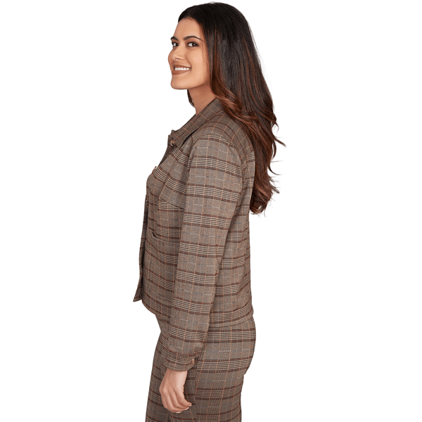 Womens Hearts of Palm Neutral Ground Long Sleeve Plaid Jacket