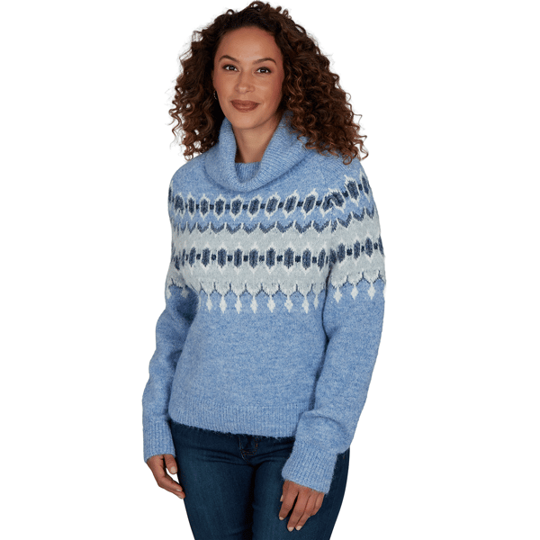 Petites Skye’s the Limit Icy Blue Sparkle Long Sleeve Cowl Neck
