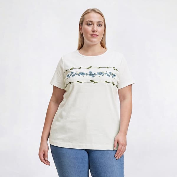 Plus Size Bonnie Evans Short Sleeve Horizontal Floral Tee - image 