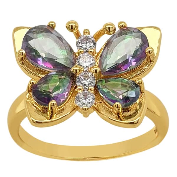 Marsala 14kt. Gold Plated Mystic CZ Butterfly Ring