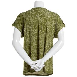 Womens Cure Short Sleeve Knit Leafy Print Crepe Split Neck Blouse