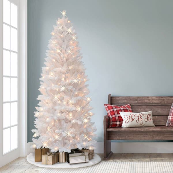 Puleo International 7ft. Pre-Lit Artificial White Christmas Tree
