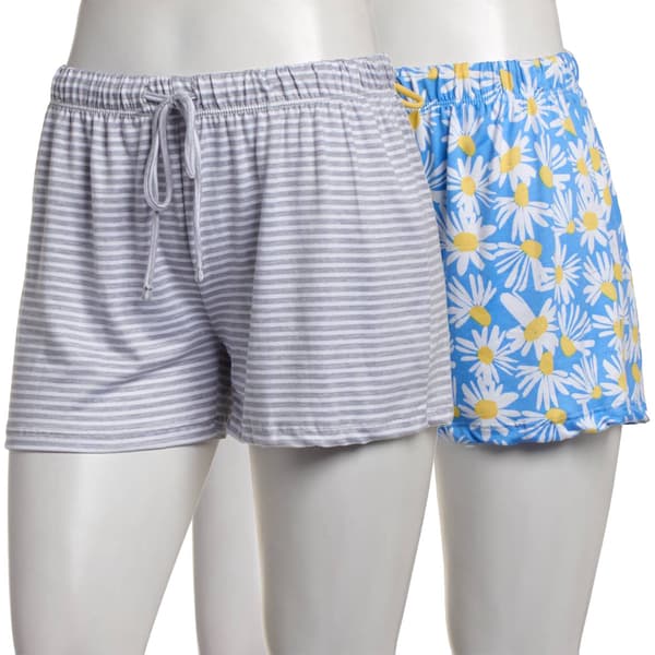 Juniors Pillow Talk 2pk. Daisies & Stripe Pajama Shorts