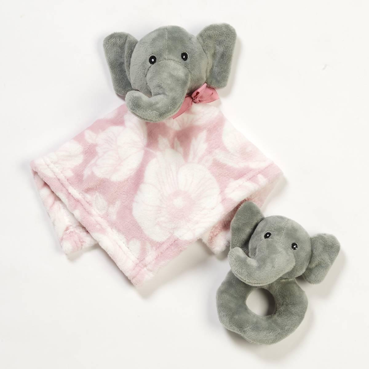 Lila & Jack Elephant Floral Lovey & Rattle Set