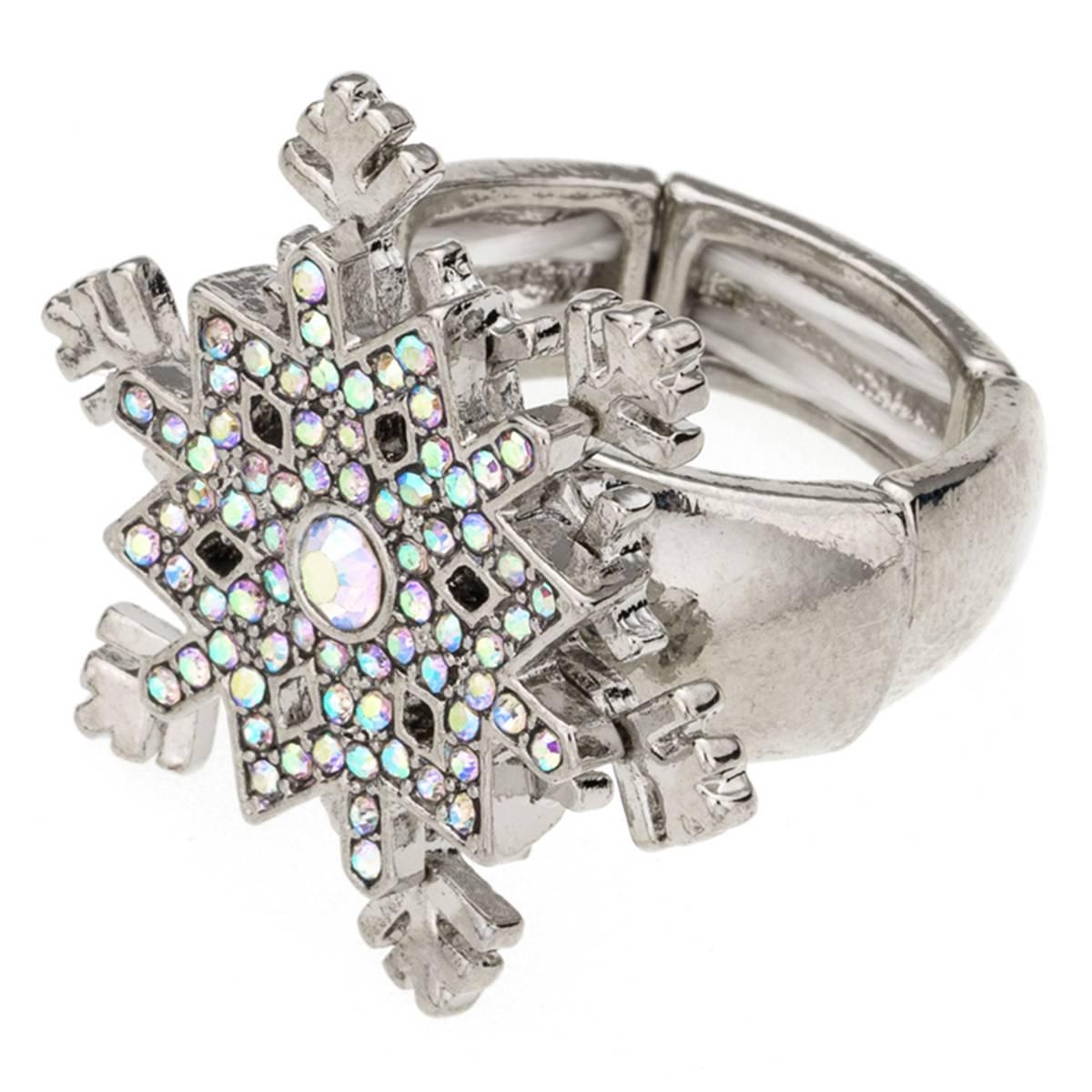 Silver-Tone Snowflake Stretch Ring