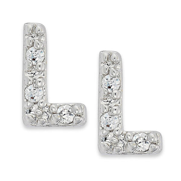 Sterling Silver Cubic Zirconia L Initial Stud Earrings - image 