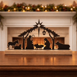 Melrose 11.75in. Metal Nativity Silhouette with Wood Base