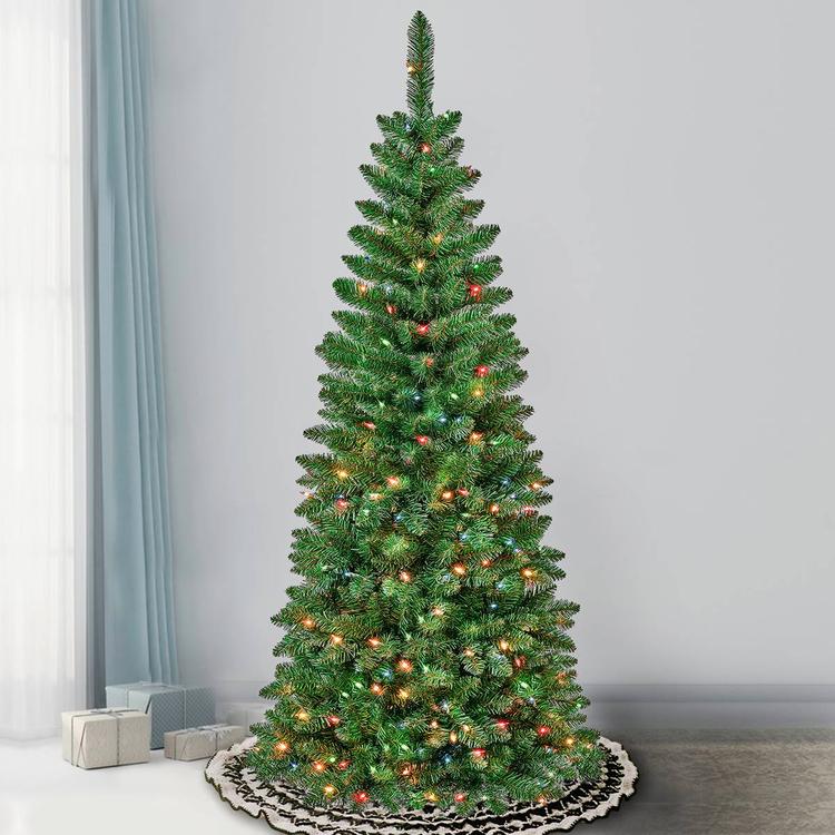 National Tree 6ft Rowan Pencil Slim Tree w/ 250 Multi-Color Light