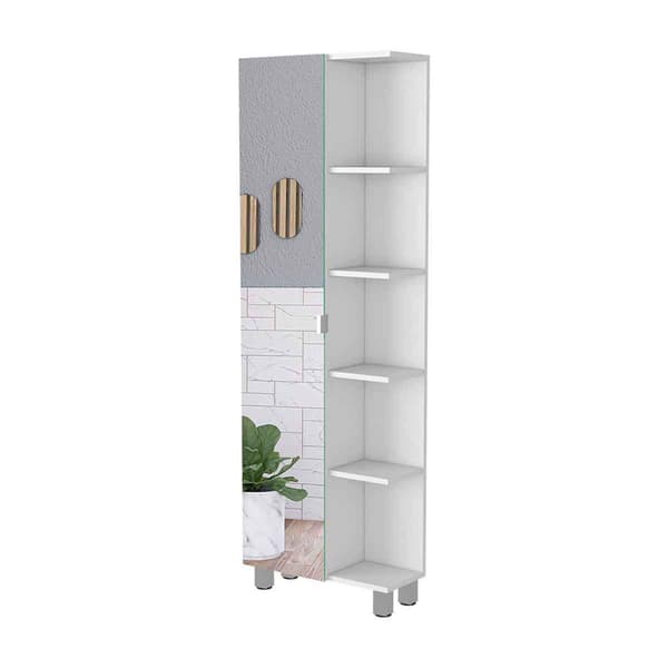 FM FURNITURE Los Angeles White Linen Cabinet w/ Mirror