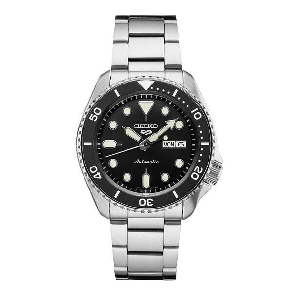Mens Seiko 5 Stainless Steel & Black Sports Watch - SRPD55 - image 