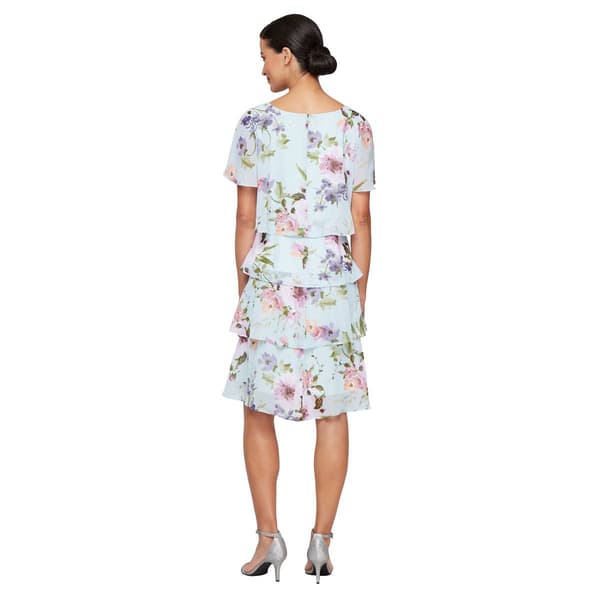 Womens SLNY Short Sleeve Floral Tier Sheath Dress