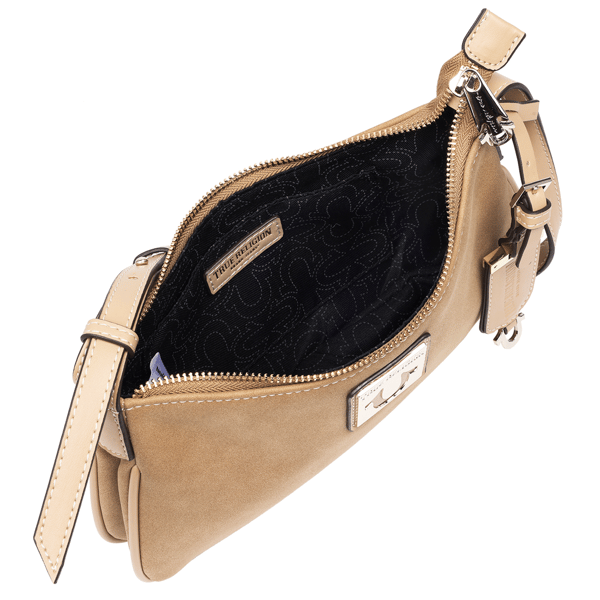True Religion Logo Plaque Suede Shoulder Bag