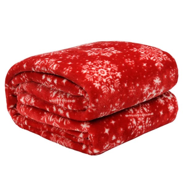 Kathy Ireland Red Snowflakes Holiday Plush Flannel Throw Blanket