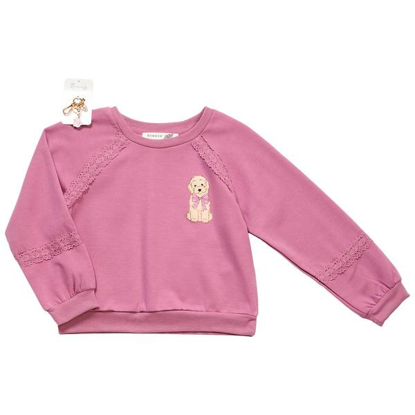 Girls (7-12) BTween(R) Long Sleeve Fleece Dog Crew w/ Lace - image 