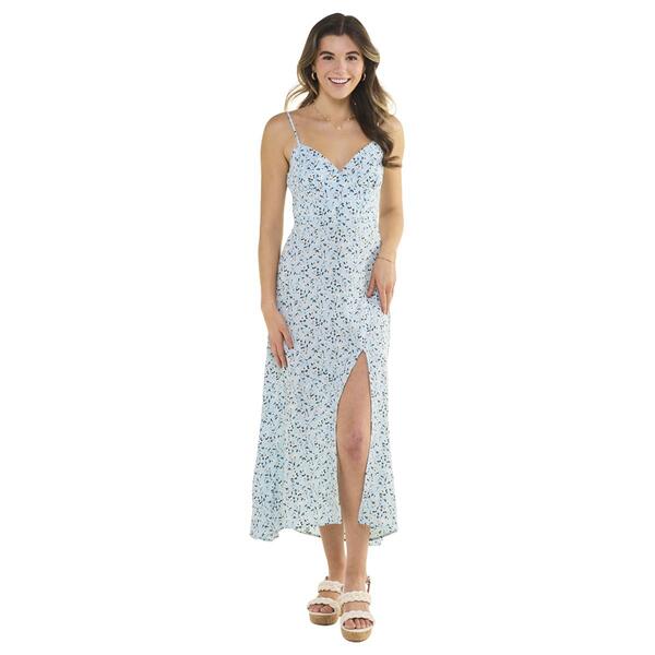 Juniors Emerald Sundae Floral Twill Maxi Dress with Slit - image 