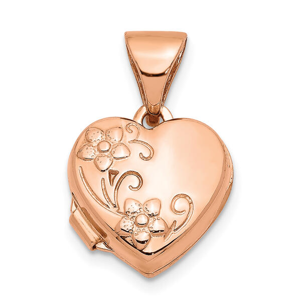 Gold Classics&#40;tm&#41; 14kt. Rose Gold 10mm Floral Heart Locket - image 