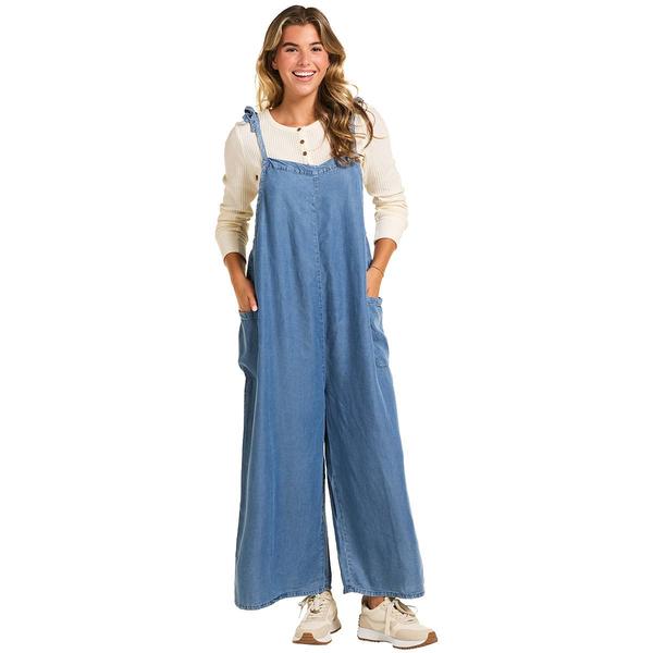 Juniors Hunter & Brown Tencel Tie Shoulder Overall Jumpsuit - image 