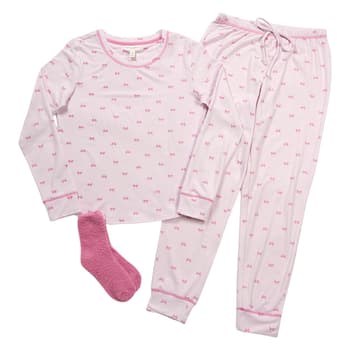 Womens Laura Ashley® Bows Joggers Pajama Set w/Socks - Boscov's