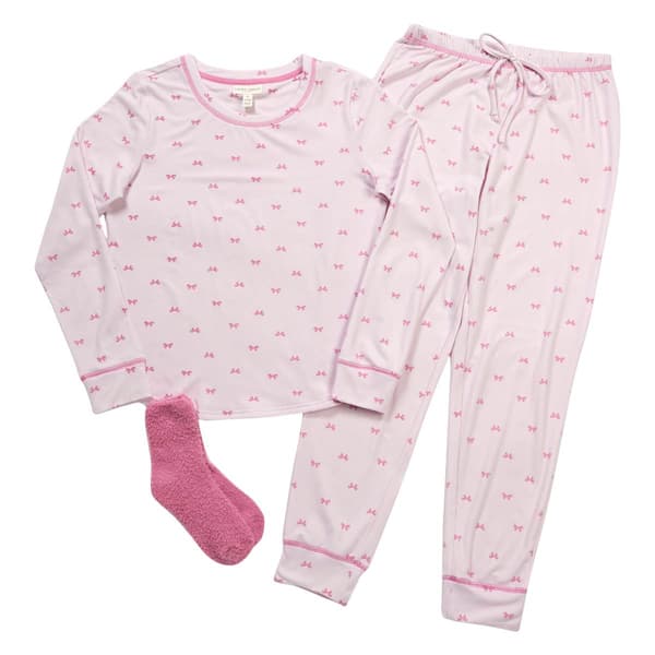 Womens Laura Ashley&#40;R&#41; Bows Joggers Pajama Set w/Socks - image 