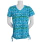 Womens Kiwi Fresh Short Sleeve V-Neck Side Ruched Abstract Tee - image 2